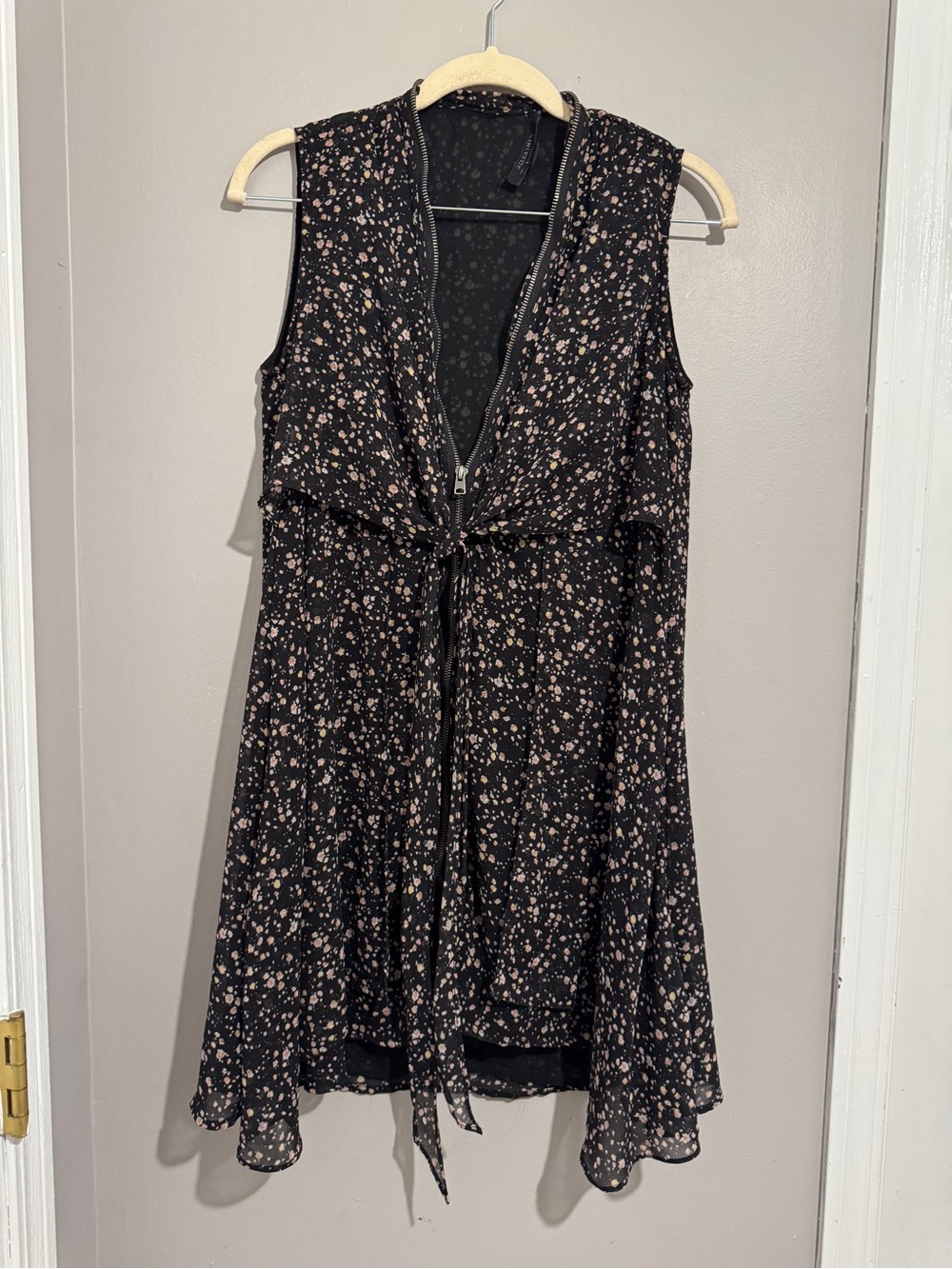 All Saints Black Floral Sleeveless Zip Front Dress